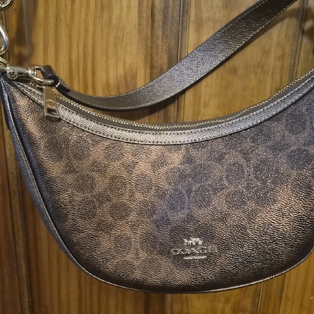 Coach Brown Monogram Crescent Crossbody with Gold Hardware - Picture 2 of 5